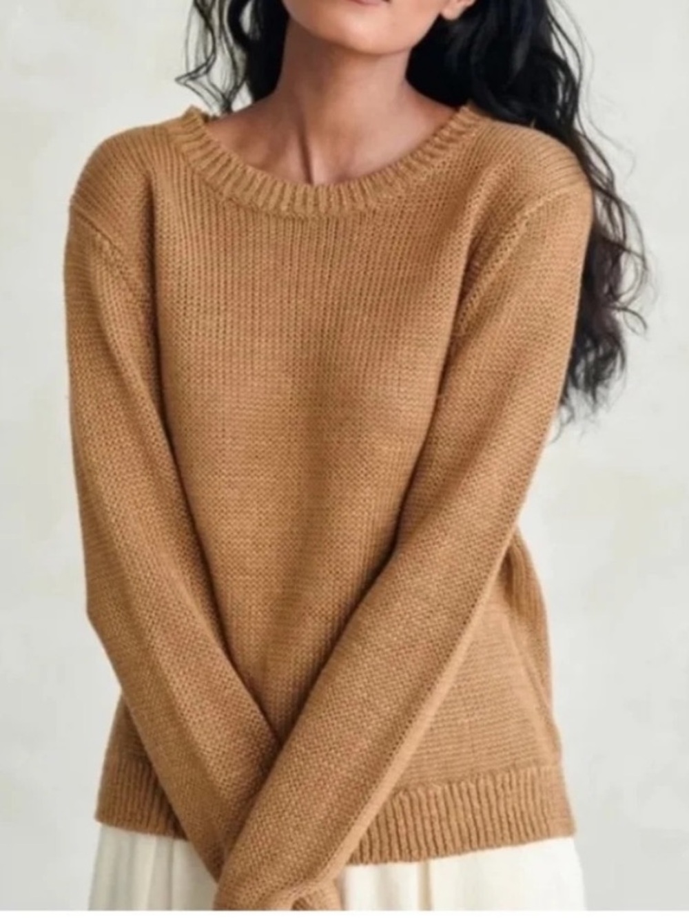 Jenni Kayne 100% Linen Crewneck Sweater Camel Tan Medium